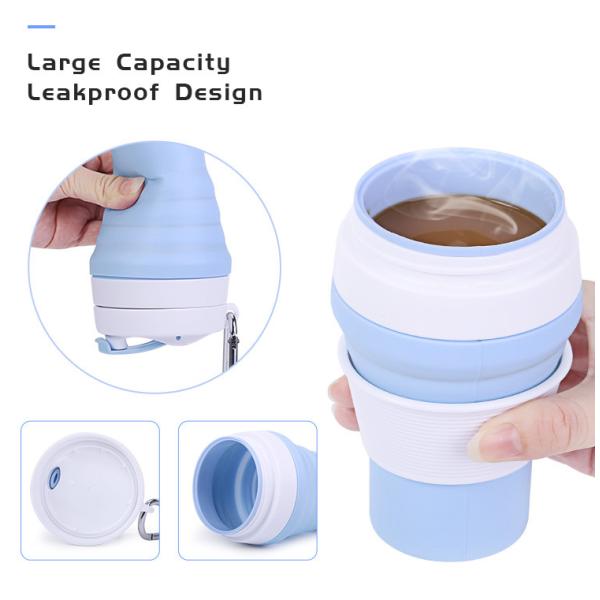 Силикон кружки кофе перемещения ОЭМ Эко дружелюбный складной складной с крышкой