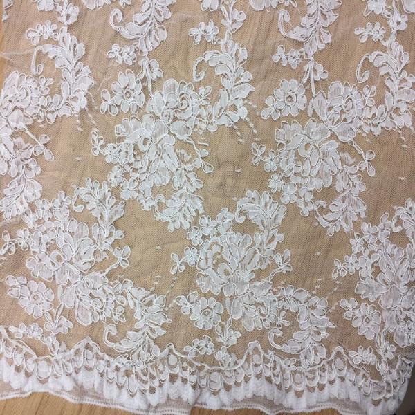 2017 hot sale Bridal Wedding Dress Fabric Mesh Based Embroiery Lace Fabric in Ivory Color