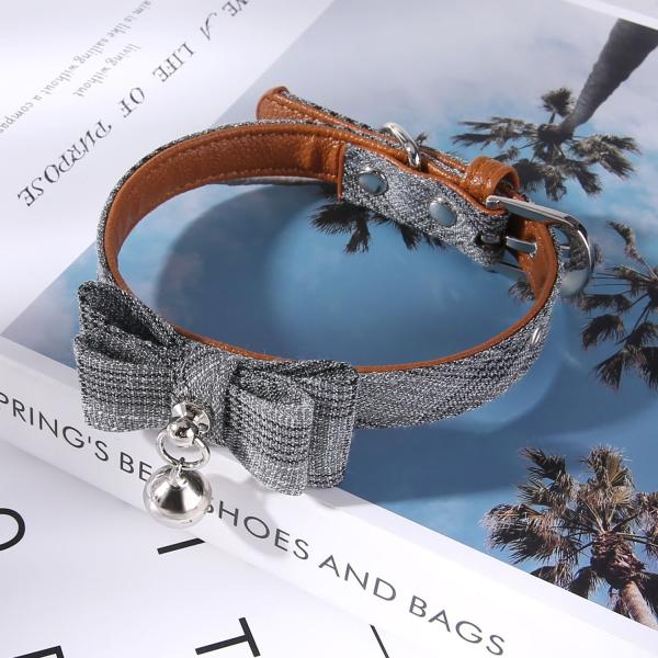Polyester Fiber Pet Bowknot Dog Collar Oblique Stripe Cat Bell Collar