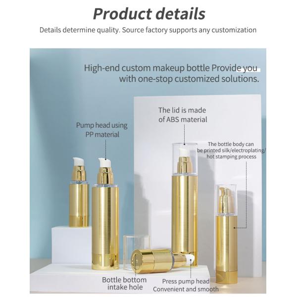 Empty Luxury Airless Pump Bottle 30ml 50ml Cream Vacuum Bottle Brushed Metal Replacement