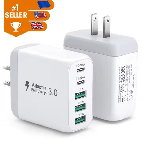 USB Wall Charger 50W Fast USB C Charging Blocks 2USB C+3USB A Portable Type C Power Adapter PD Cargadores Para Celular