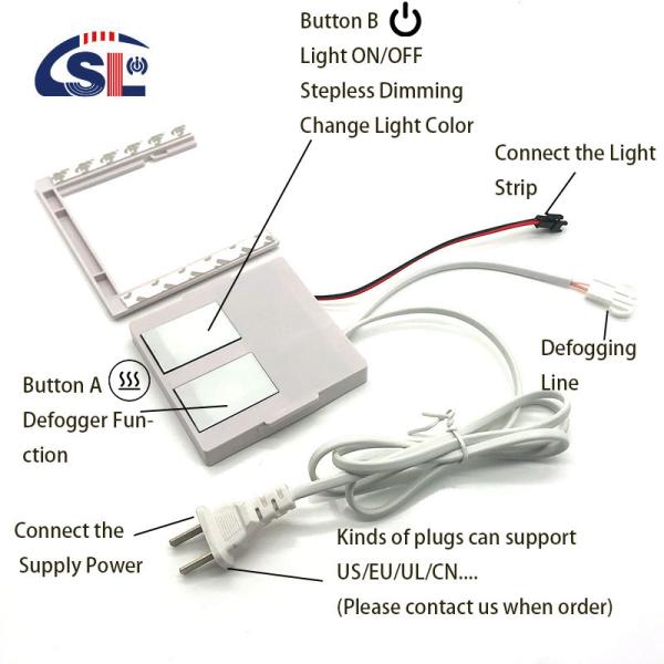 24W Smart LED Dual Touch Dimming Sensor With Built-In Power Supply for Single/Three Color Control and Defogging