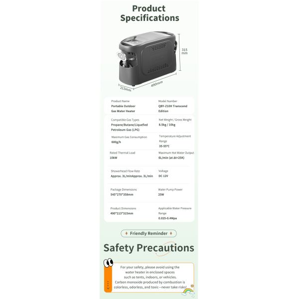 Portable Tankless Gas Water Heater Instant Gas Hot Water Camping Space Saving