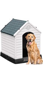 Large Plastic Dog House Outdoor Indoor Doghouse Puppy Shelter Water Resistant Easy Assembly Sturdy Dog Kennel