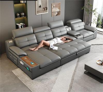 AiChuang Italian Style Modern Straight Row Telescopic Electric Multi-Function Living Room Leather Sofa Combination