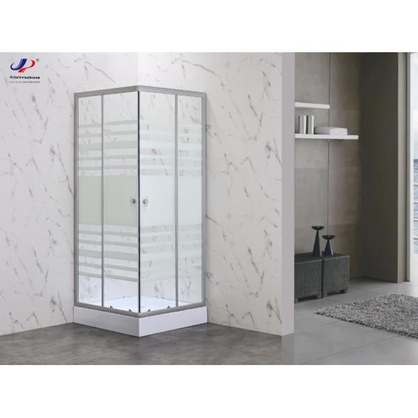 Durable Square Shower Enclosure With White Block Striped Glass And Aluminium Frame