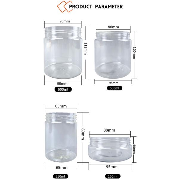 Custom 150ml 250ml 500ml 600ml Empty Clear Plastic PET Cosmetic Cream Body Butter Scrub Jar with Screw Lid
