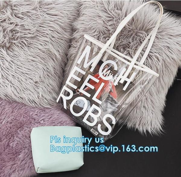 travel cosmetic bag pvc pu leather toiletry bag makeup bag for woman, Fashion Women Clear PVC Beach Crossbody Bags, hand