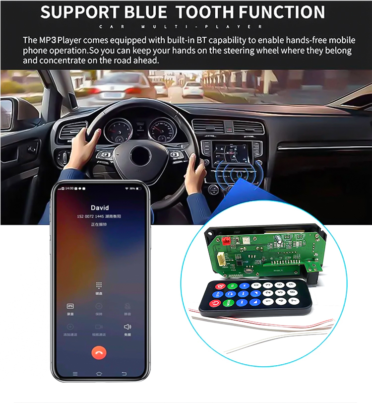 12V 2*50W Digital Power Amplifier Module Panel BT Speaker Microphone Recording Radio Stylish Card Voice Recorder MP3 Player