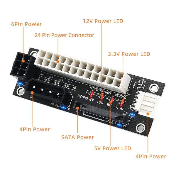 4 в 1 Pin SATA ATX двойном PSU 3mil доски силы 4 Molex одновременном