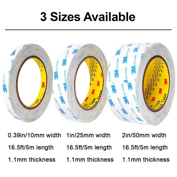 Heavy Duty Double Sided Tape 1in X 16.5ft Removeable PE Foam Tape Strips for Wall Picture Hanging Poster Free Damage Adhesive