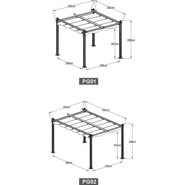 Polyester SunshadeFreestanding Aluminium Pergola With Sides PG01 PG02 Powder Coated