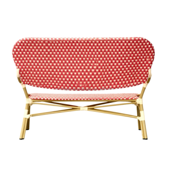 Outdoor French Bistro Rattan Sofa Bench Chair Rattan Restaurant Sofa Burgundy Red for Hotel Resort