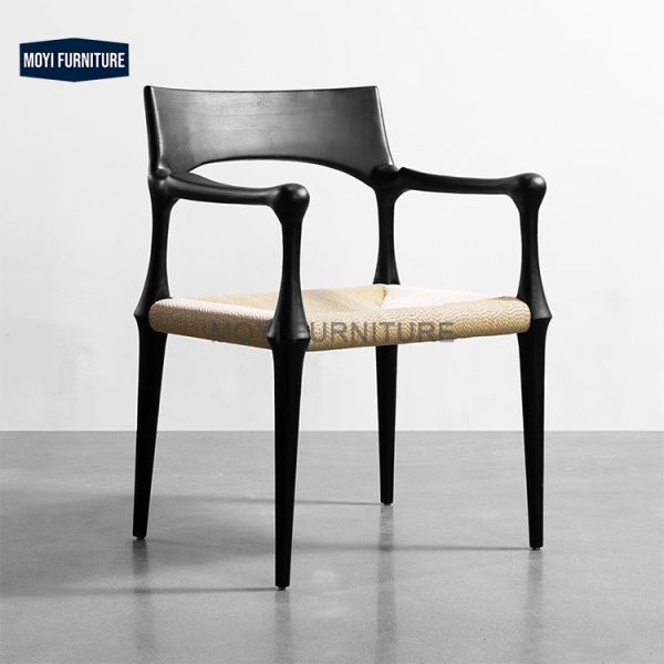 Modern Solid Wood Retro Dining Chair Creative Leisure Designer Rattan Black Relax Conference Armchair Comfortable Design
