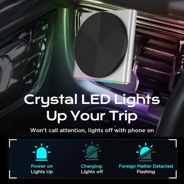 Iphone Car Charger Super Strong Magnetic Suction 360-Degree Rotation Wireless 9-Color RGB Light Fast Charging