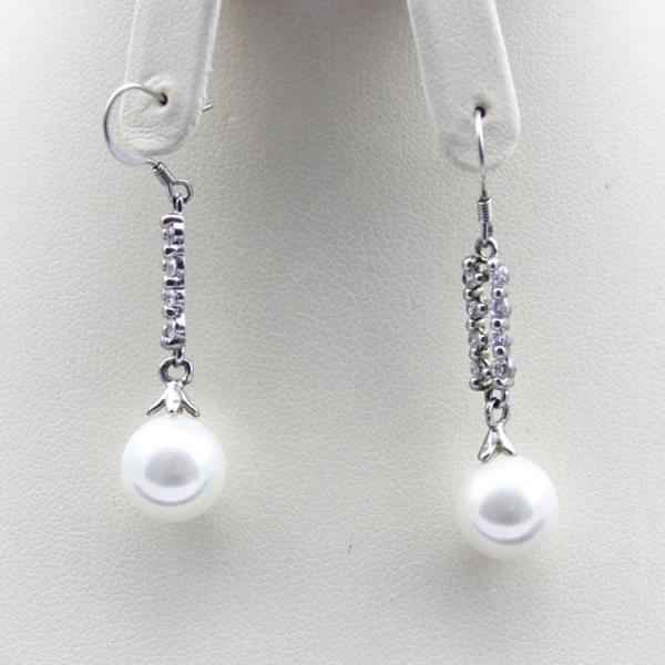 Fashion 925 Silver White 10mm Simulated Shell Pearl Earrings (E47)