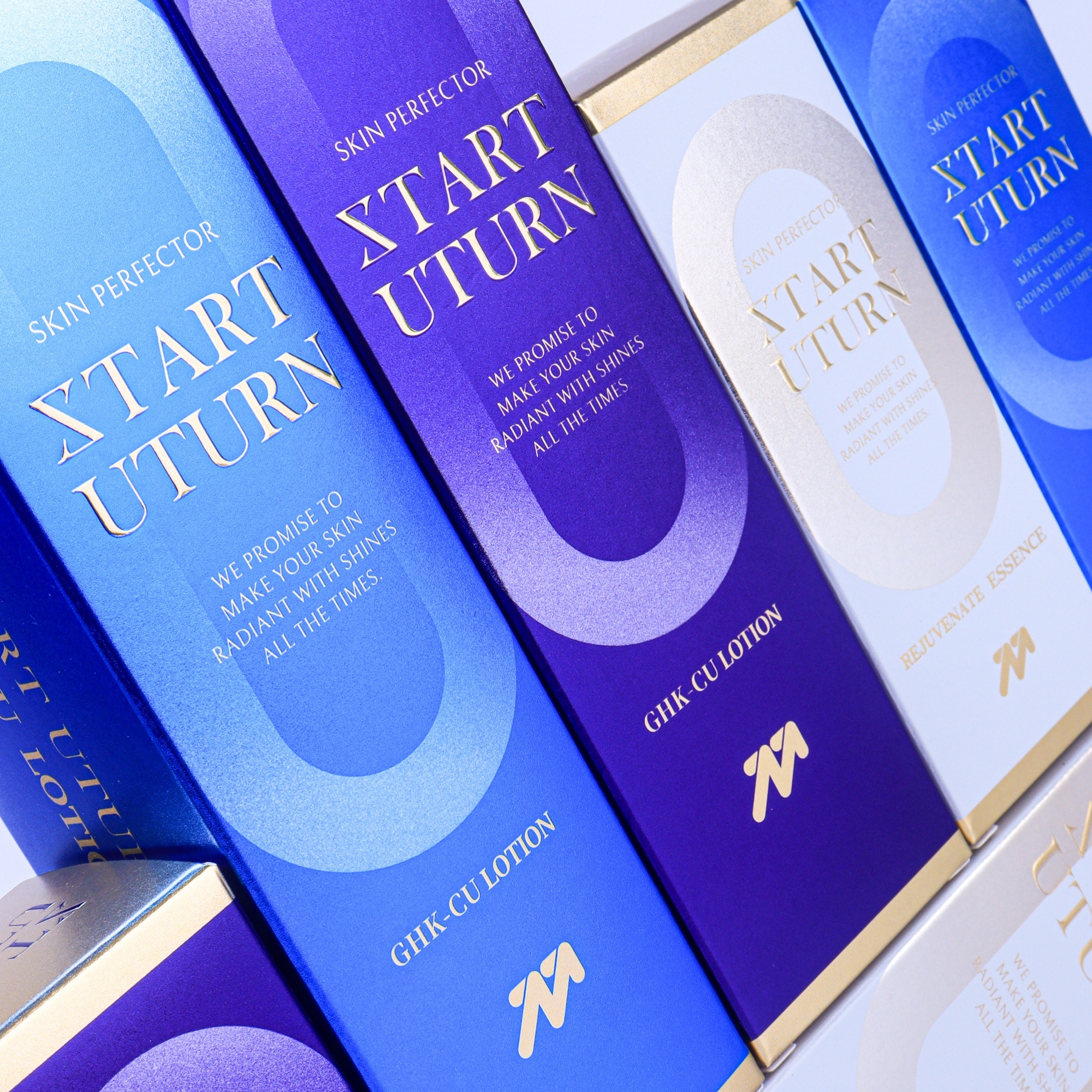 Luxury Gradient Blue Purple Cosmetic Rigid Box Gold Foil Edge Skin Care Packaging with Geometric Design