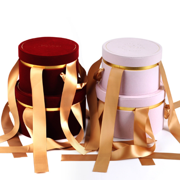 Caixa de chapéu de flor de rosa de veludo redonda Caixa de presente do Dia das Mães pequena com fita