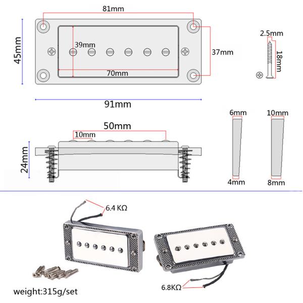 Mini Humbucker Pickups Set com Alnico 5 Magnet Silver Color Cloth Covered Output Line