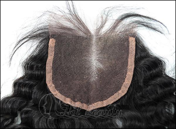 Natural Black Curly Lace Top Closure , 20 Inch Virgin Brazilian Hair Wig
