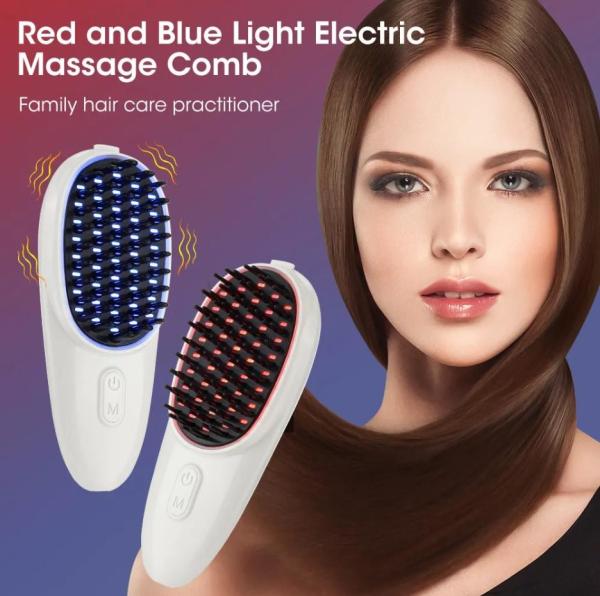 LED Vermelho Azul Anti-perda de cabelo Massagem de crescimento do cabelo pente de couro cabeludo massagista