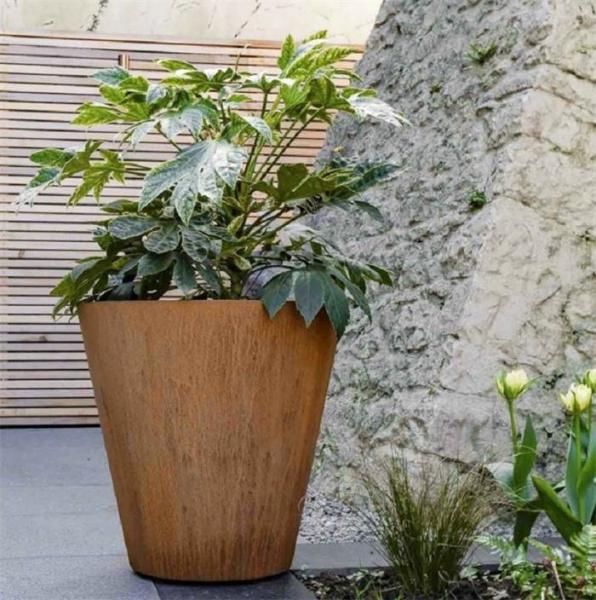 Plantadores cônicos de aço afilados exteriores de Corten do cilindro dos potenciômetros de flor do metal do jardim