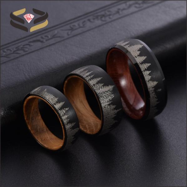 Anillo de madera de bosque para hombre, personalizado, con forro de madera de 8 mm, certificado de tasación de terceros