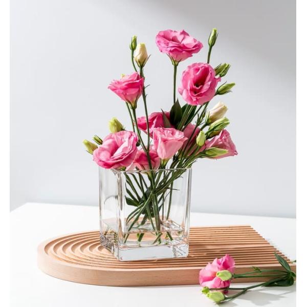 4x4 Inch Pressed Decorative Square Glass Vases Crystal Clear Glass Centerpiece