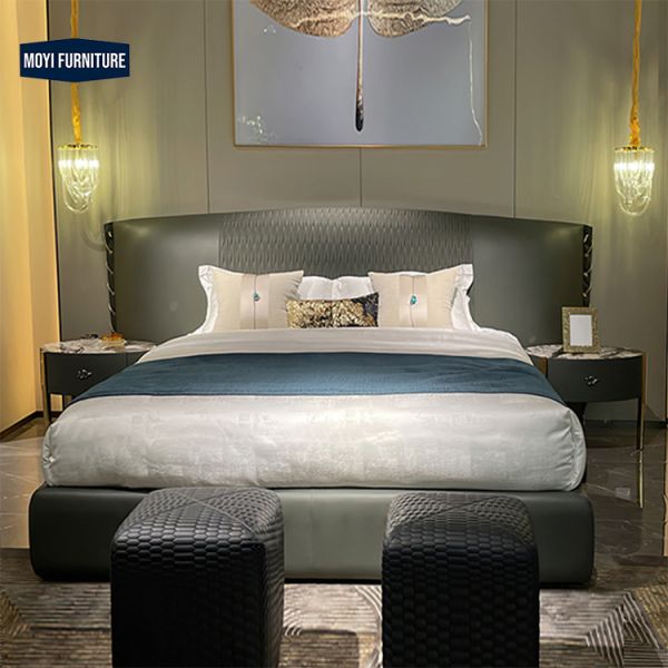 Soft Bed Modern Upholstered Frame King Bed Luxury Italian Leather Queen Size MOYI Italian 2023 Collection