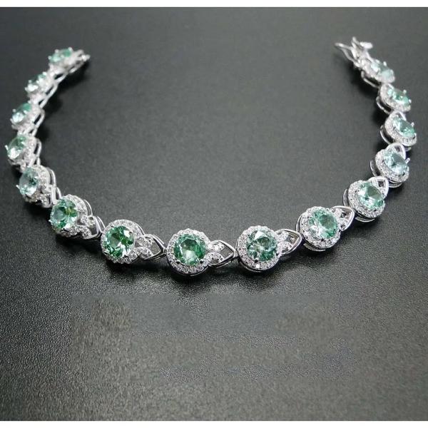 925 Sterling Silver Elegant Women Bracelet pavent placer le bracelet à spinelle vert