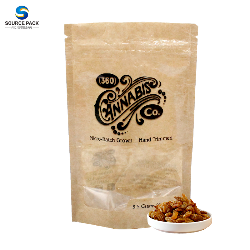 110-160 Микронов Заказные съедобные упаковки Покрытия для сорняков Zipper Kraft Paper Bag With Window