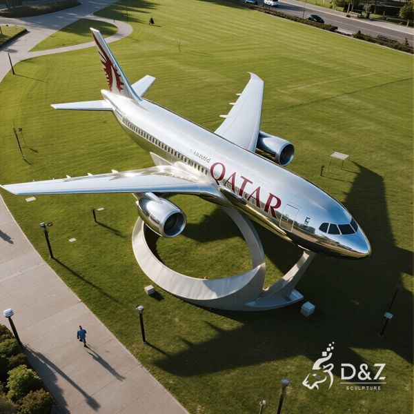 Stainless Steel Customizable Passenger Aircraft Sculpture for Outdoor Decoration and Aviation Art