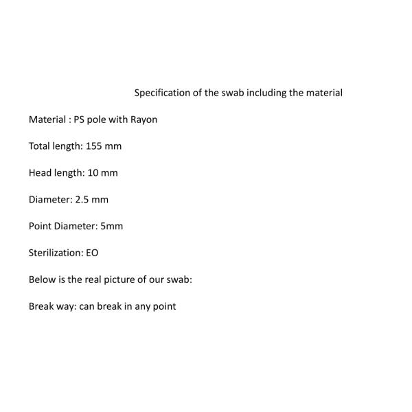 EO Sterilizied Viral Sampling Swab 10mm Head Length Any Point Breakable