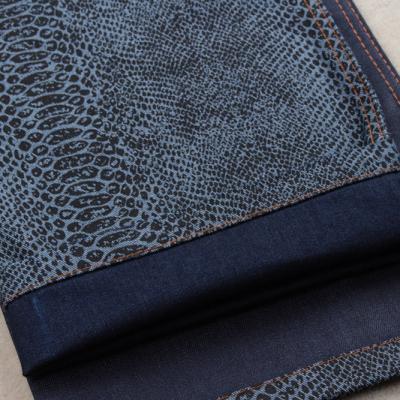 1 rht 11oz 3 serpenteia o material elástico das calças de brim do elástico da cópia da pele