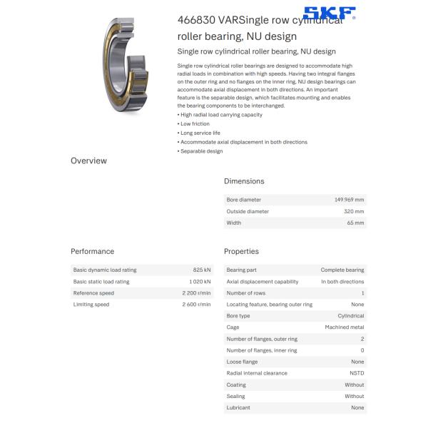 Single Row  Cylindrical roller bearings    466830 VAR  ,  466830VAR