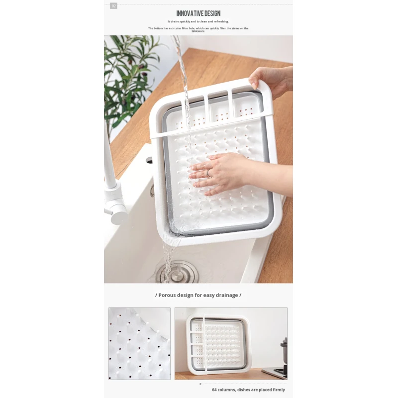 Collapsible Vegetable Washing Draining Basket Bowl Plate Plastic Storage Box Foldable Dish Draining Rack for Kitchen