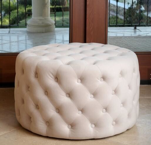 Elegant round vintage wooden tufted foot rest ottoman stool event wedding ottoman velvet fabric ottoman