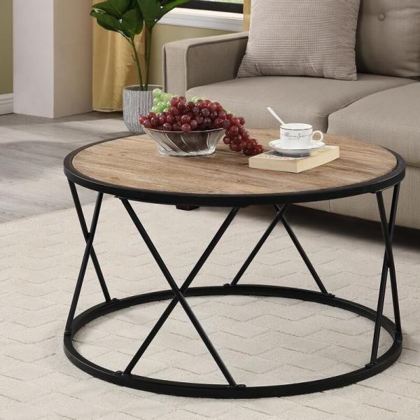 Contemperary Round Nested Wood And Metal Coffee Table For Home Office Center