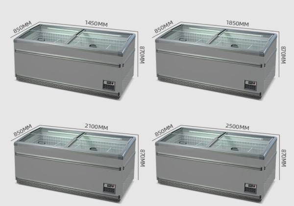 Supermarket refrigeration equipment chest display freezer double island freezer with glass door