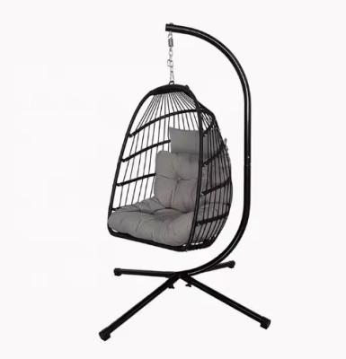 Outdoor Foldable Rattan Hanging Round Swing Egg Chair with Stand and 200KGS Capacity
