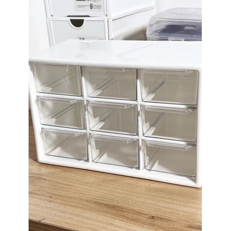 Stackable 9 Grids Cosmetic Storage Box Transparent Drawer Organizer for Lipstick Jewelry