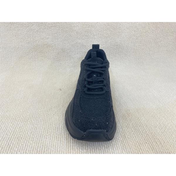 Black Ladies Bling Trainers Pigskin Insole Rhinestone Sneaker