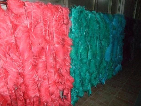 4-6 polegadas de festa Decoração Saddle Hackle Fringe de penas Triming com fita de fita de cetim