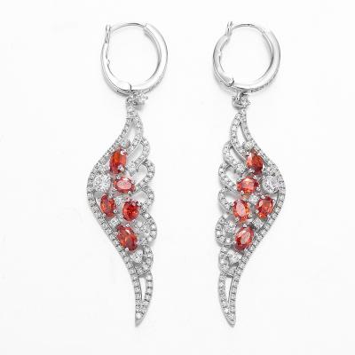 CZ branca Ruby Dangle Earrings Sterling Silver vermelho Wing Shaped