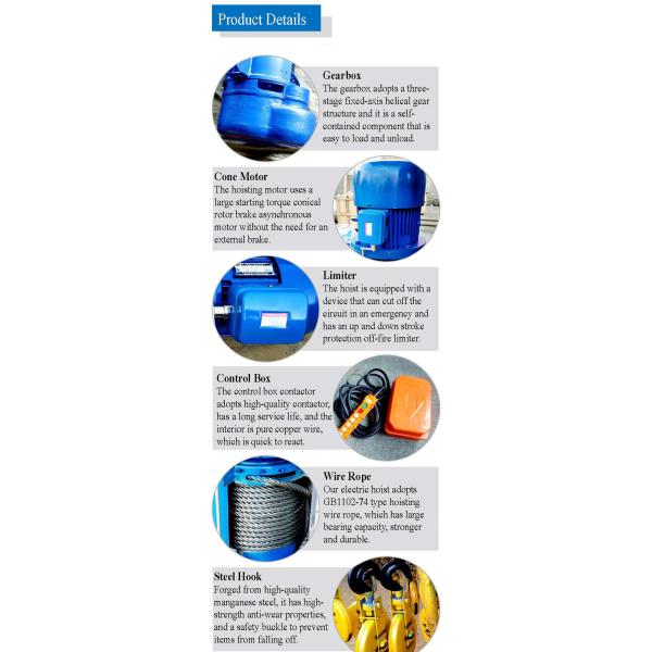Тонна 500kg подъемов веревочки 3 провода MD голубого CD склада электрическая