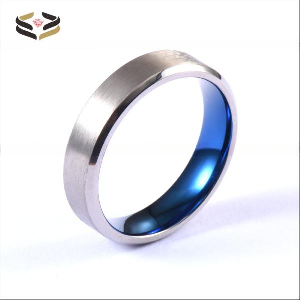 Bague de mariage en titane plaqué argent bleu pour homme, brossée, 6 mm, expertise tierce