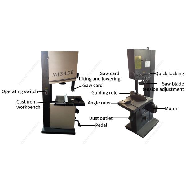 Garment Shops Can Adjust Cutting Angle with MJ345E Wood Cutting Vertical Band Saw