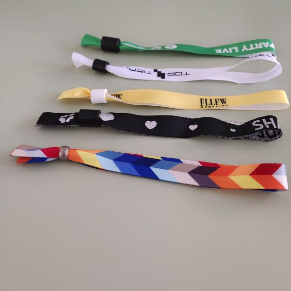Customize Logo Event Festival Ribbon Satin Woven Bracelet Fabric Wristband with Artwork