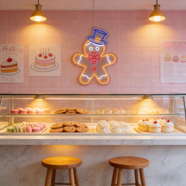 Gingerbread Man Neon Sign, 17 inches, MOQ 1000 pcs, for commercial parties, festivals & courtyards, eco-friendly & energy-saving, plug-in adapter powered