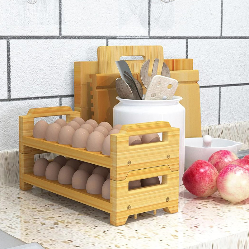 Bamboo Egg Display Rack Can Be Stacked Multi-layer Household Kitchen Wooden Partition Storage Egg Tray Multi-layer Storage Rack